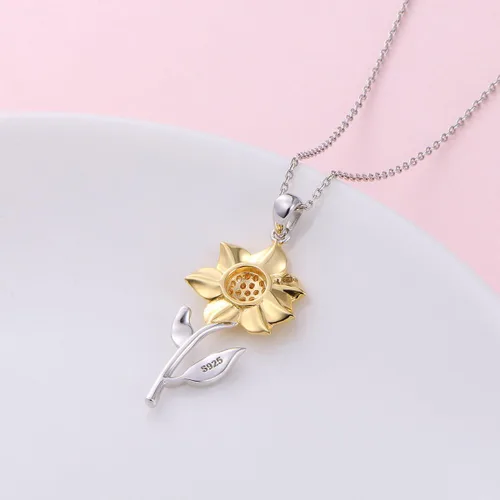 Miniatura 5 de Collar de plata de ley S925 con dije de girasol con circonita cúbica o aretes para mujer de 18.0in
