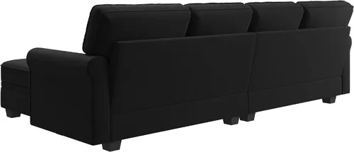 Miniatura 9 de HONBAY - Sofá seccional con asiento de almacenamiento de terciopelo, en forma de U, con tumbona reversible, sofá seccional convertible para sala