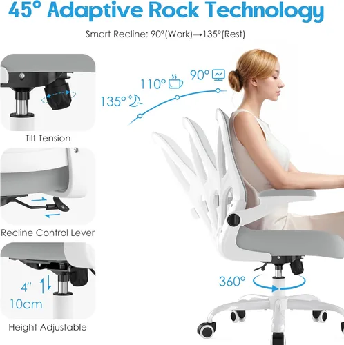 Miniatura 6 de Silla de oficina ergonómica de escritorio, silla de malla para computadora, silla de trabajo transpirable con ruedas, soporte lumbar ajustable