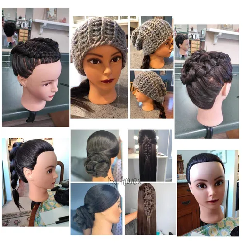 Miniatura 6 de Cabeza de Entrenamiento 26"-28" Cabeza de Maniquí para Peinado Maniquí de Cosmetología Cabeza de Muñeca Cabello de Fibra Sintética
