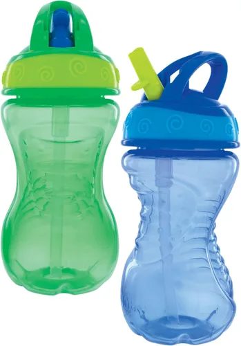 Miniatura 7 de Nuby Flip-It - Vasos duros con pajita Vari-Flo (paquete de 2) 10 onzas, resistentes a derrames, a partir de 12 meses, color aguamarina/rojo