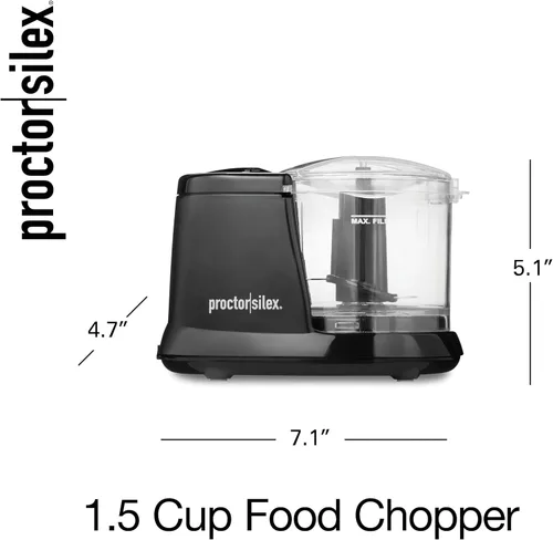 Miniatura 8 de Proctor Silex Picadora eléctrica duradera de verduras y mini procesador de alimentos para picar, hacer puré y emulsionar, 1.5 tazas, color negro