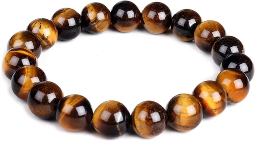 Pulsera elástica de ojo de tigre natural de 0.394 pulgadas con piedras preciosas para yoga, energía curativa, para hombres y mujeres