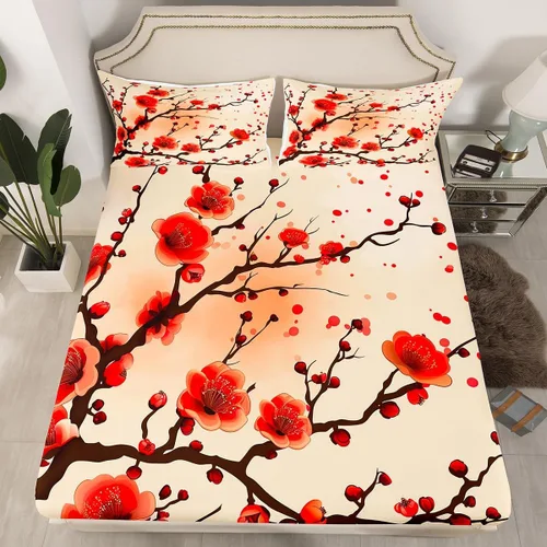 Sábana bajera ajustable con diseño floral botánico para habitación de niños, diseño floral botánico para habitación de niños, diseño de ramas y