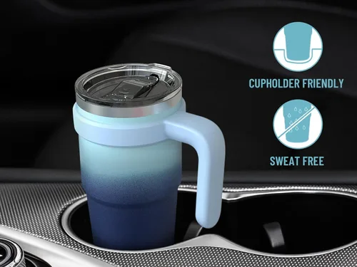 Miniatura 9 de Zukro Vaso de 20 onzas con asa, tapa y pajilla, forrado de cerámica, de acero inoxidable de doble pared aislada al vacío, tazas de café para hogar