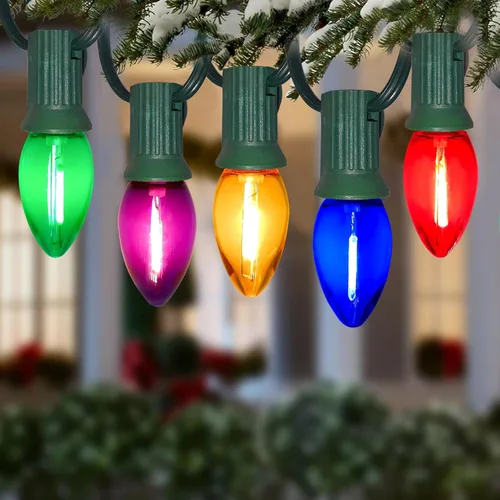 Miniatura 5 de Bombillas LED C7 para Navidad, paquete de 25 bombillas de repuesto multicolor, bombilla LED Edison C7 irrompible para luces navideñas, lámpara