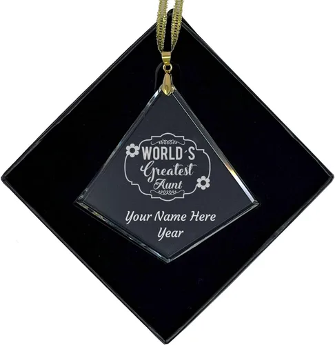 Miniatura 7 de LaserGram Adorno de Navidad de vidrio personalizado, tía más grande del mundo, idea de regalo grabada con láser personalizada (forma redonda)