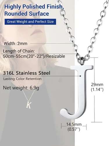 Miniatura 4 de PROSTEEL Collares con inicial para mujer, chapado en oronegro, acero inoxidable 316 A-Z, joyería con nombre, ajustable de 20 a 22 pulgadas, viene