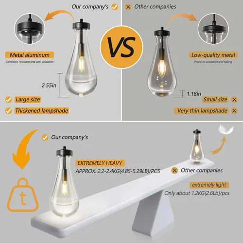 Miniatura 3 de Lámparas Colgantes en Forma de Gota de Lluvia para Isla de Cocina Lámpara Colgante en Forma de Lágrima Negra Accesorios de Iluminación Colgante