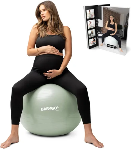 Miniatura 14 de BABYGO Pelota de Parto – Juego de pelota y libro de yoga para embarazo, trabajo de parto y ejercicio con enfoque en trimestres, fisioterapia
