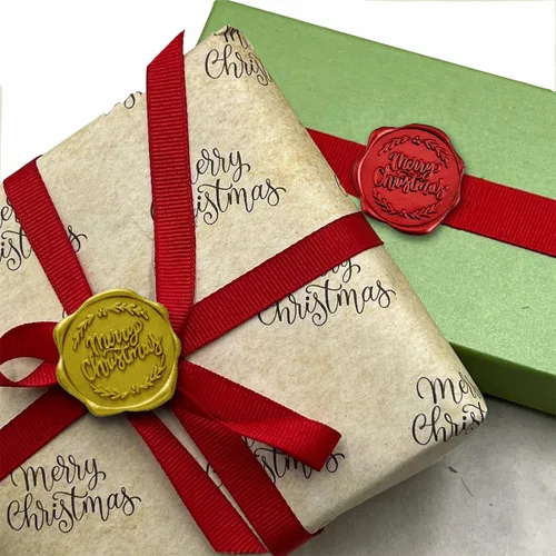 Miniatura 2 de Calcomanías adhesivas de cera de Feliz Navidad, 25 unidades, prefabricadas con cera de sellado real (oro antiguo)