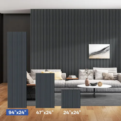 Miniatura 2 de PIWA Paneles de listones acústicos de madera, 94 x 24 pulgadas, 2 unidades, superficie MDF de 0.472 in con núcleo absorbente de sonido de 0.394