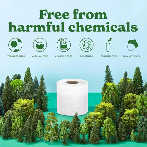 Miniatura 5 de Caboo Papel higiénico sin árboles, tejido de baño seguro séptico, hojas suaves de 2 capas, 300 hojas por rollo, 16 rollos dobles