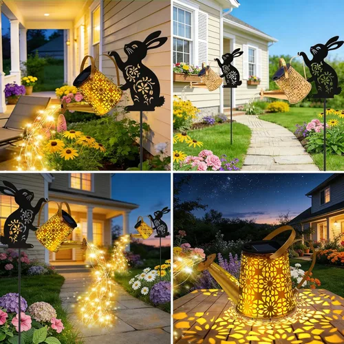 Miniatura 5 de Luces solares para regadera, linterna colgante de conejo, luces solares al aire libre, regalos para amantes de los conejos para mamá, mujeres