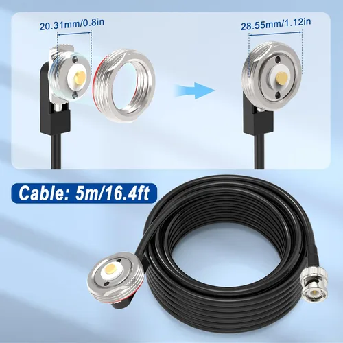 Miniatura 3 de Eightwood Cable de extensión de conector coaxial macho NMO para montaje en antena BNC RG58 de 16.4 pies para radio CB y portátil, antena de radio