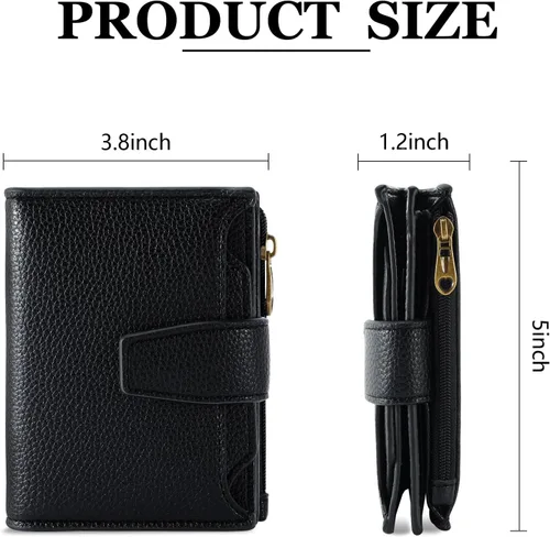 Miniatura 3 de Carteras de cuero para mujer con bloqueo RFID, billetera delgada, plegable, tarjetero con cremallera, bolsillo para monedas, ventana