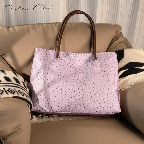 Miniatura 2 de Milan Chiva Bolso de mano para mujer con cremallera, grande, de piel vegana, de avestruz, bolsos de hombro y bolsos