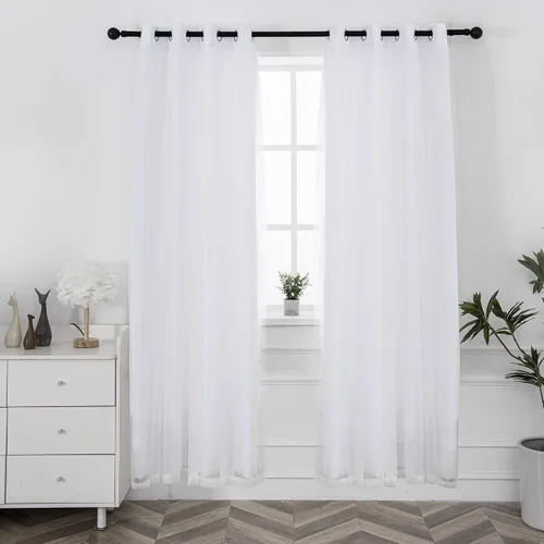 Miniatura 13 de INLINAS Cortinas opacas beige con superposición transparente, paneles térmicos y de reducción de ruido con ojales en la parte superior
