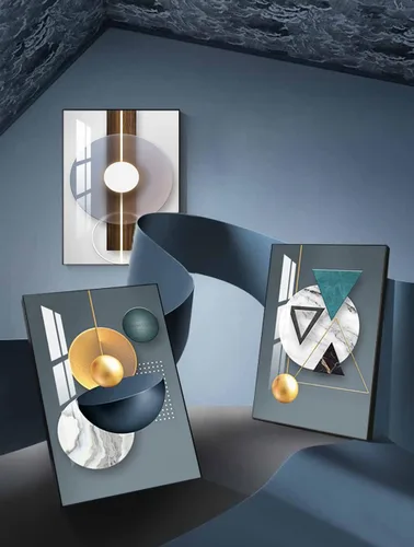 Miniatura 6 de ARTKN 3 Pieces Framed Abstract Geometric Wall Art, Art Shapes Patterns Paintings, Modern Wall Decor Artwork, Large Wall Art for Living Room Bedroom
