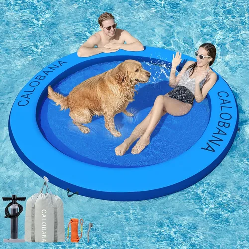 Miniatura 19 de CALOBANA Hamaca de agua inflable redonda flotante, flota lago isla balsa plataforma de muelle inflable para adultos, piscina, río, fiesta