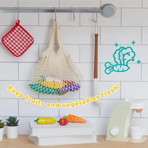 Miniatura 4 de Teamson Kids Little Chef Frankfurt - Juego de 21 alimentos de madera con frutas y verduras y bolsa de malla para comestibles, multicolor, verde