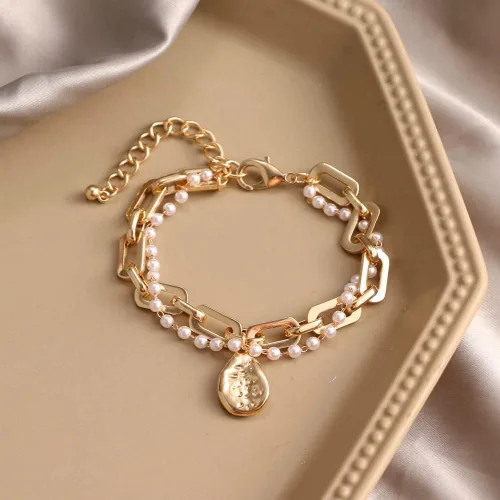 Miniatura 6 de Oyalma 44844 - Pulsera con colgante de cadena de perlas de color dorado para mujer