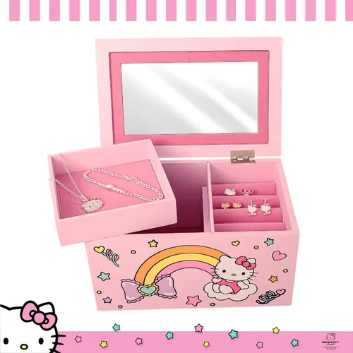 Miniatura 2 de Hello Kitty Sanrio Joyero con bandeja Regalo oficial de madera rosa
