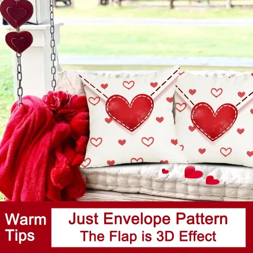 Miniatura 2 de RABUSOFA Juego de 2 fundas de almohada de San Valentín de 20 x 20 pulgadas, diseño de corazones con sobre rojo, para exteriores, decoración de San