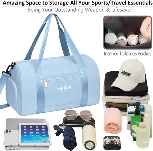 Miniatura 4 de Bolsa de gimnasio para mujer con compartimento para zapatos, impermeable, bolsa de lona deportiva para viajes, fin de semana, llevar en la playa