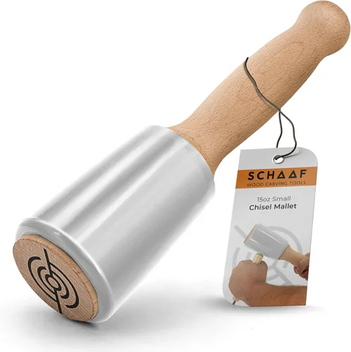 Miniatura 9 de Mazo de tallado de madera de precisión de 15 onzas para carpintería, cómodo mango de madera que reduce la fatiga de la mano, cabeza de uretano que