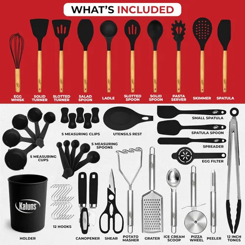 Miniatura 3 de Kaluns 50 piezas juego de utensilios de cocina de silicona juego completo de cocina - 427°C resistente al calor antiadherente utensilios de cocina