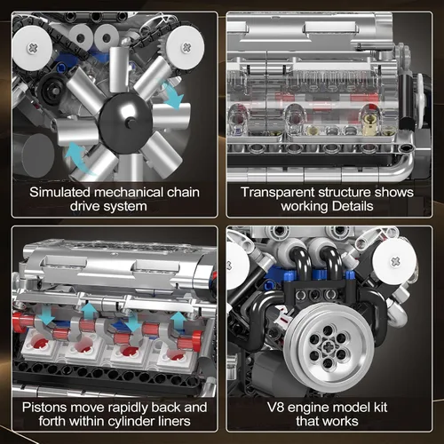 Miniatura 3 de Mould King 10088 Kit de modelo de motor V8 - 535 piezas para construir tu propio mini motor que funciona, set de construcción de mecánica