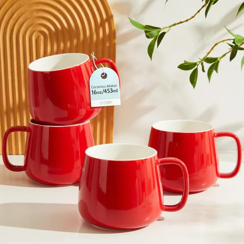 Miniatura 7 de Teocera Juego de 4 tazas de café de cerámica de 16 onzas, apilables, aptas para microondas, lavavajillas y horno, ideales para café, capuchino, Azul
