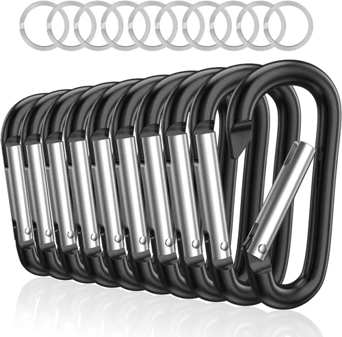 sprookber Mosquetón de aluminio de 3" en forma de D, clips tipo mosquetón Caribeener, gancho de resorte para llavero, juego de 10