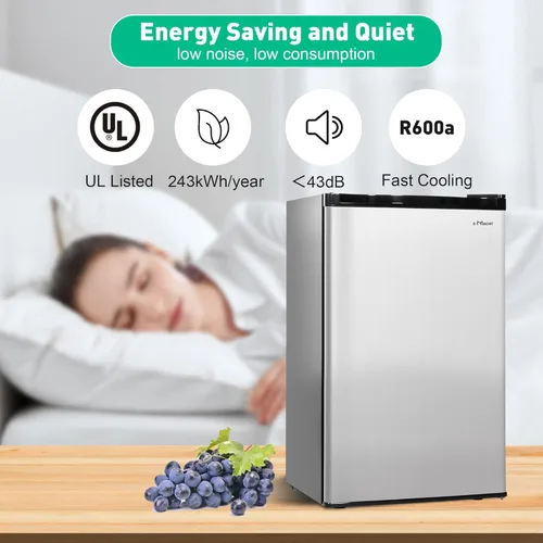 Miniatura 4 de Mini refrigerador de 3.2 pies cúbicos con congelador, refrigerador compacto con puerta reversible, patas ajustables, control de termostato