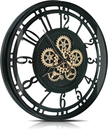 Miniatura 11 de Real Moving Gears - Reloj de pared grande y moderno de metal con engranajes móviles reales para decoración de sala de estar, estilo industrial Cobre