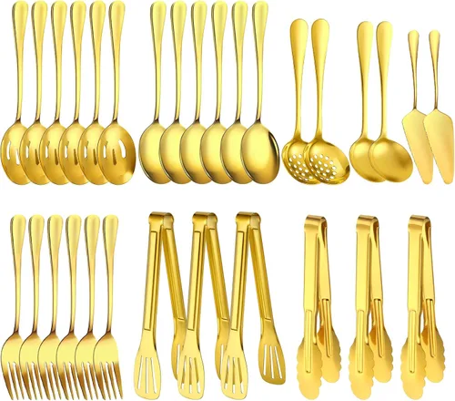 Miniatura 8 de Juego de 20 utensilios para servir, utensilios completos de acero inoxidable para bufé de catering para barbacoas de verano, parrillas, picnic
