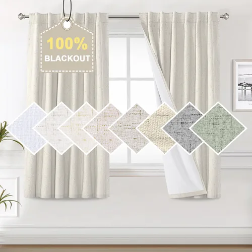 H.VERSAILTEX Cortinas con textura de lino sintético de 63 pulgadas para dormitorio, 100% opacas, con aislamiento térmico, color blanco antiguo, con