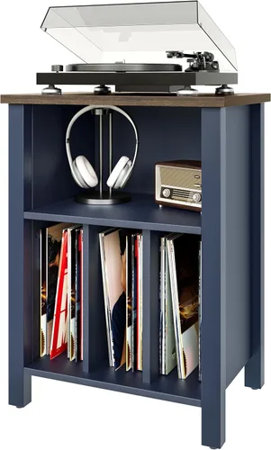 LIDYUK Soporte para tocadiscos, mesa auxiliar de almacenamiento de discos de vinilo con estante de exhibición con capacidad para hasta 130 álbumes,