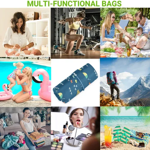 Miniatura 4 de visesunny Bolsa húmeda divertida de ballenas y peces coloridos para niños, 2 piezas, con bolsillos con cremallera, lavable, reutilizable, espaciosa