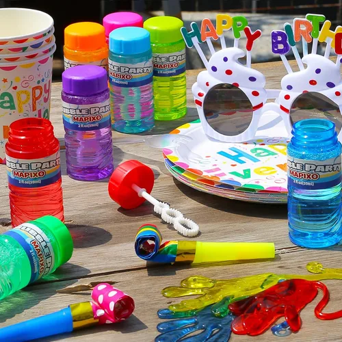 Miniatura 6 de Paquete de 16 burbujas para recuerdos de fiesta de niños, botella de burbujas con varita unida a la tapa, juego de burbujas de 8 colores a granel