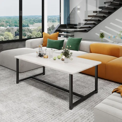 Miniatura 8 de Mesa auxiliar rectangular de 35.4 pulgadas para sala de estar, mesa de centro de estilo industrial moderna con marco de metal para espacios Negro