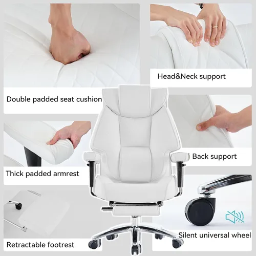 Miniatura 7 de EXCEBET Silla de oficina grande y alta con reposapiés, silla de oficina ejecutiva de piel sintética con respaldo alto, 400 libras, sillas Blanco