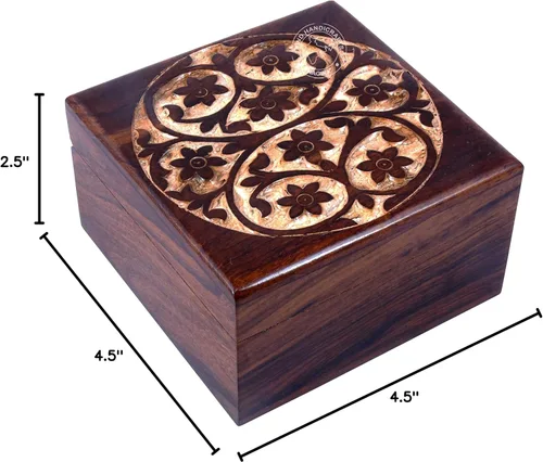 Miniatura 21 de Urna de madera antigua hecha a mano con grabado del árbol de la vida tallada a mano para mujeres y hombres, joyas Acentos de decoración del hogar
