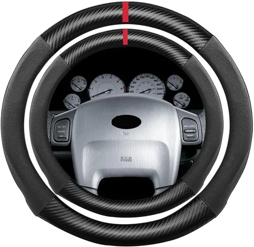 Miniatura 50 de Funda de volante de ante con fibra de carbono de K LAKEY, compatible con Porsche 718 Boxster Cayman 911 Panamera Macan Cayenne de 15 pulgadas, cuero