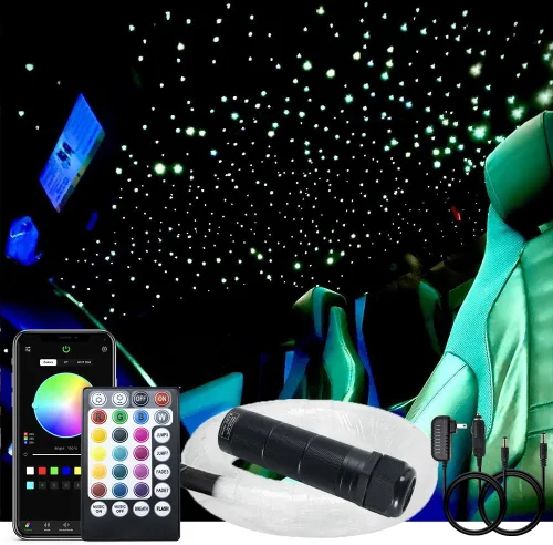 AKEPO Luces de techo de luz de estrella de fibra óptica de 6 W, 430 unidades (0.75+1+0.059 in) 9.8 pies/9.8 ft de fibra óptica mixta + sonido