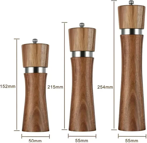 Miniatura 3 de Steel Ring Pepper Grinder,Manual Acacia Wood Mill,Multi Use Seasoning Bottle,Ceramic Core,BBQ Tool Shaker Sets (10in Set With Base)