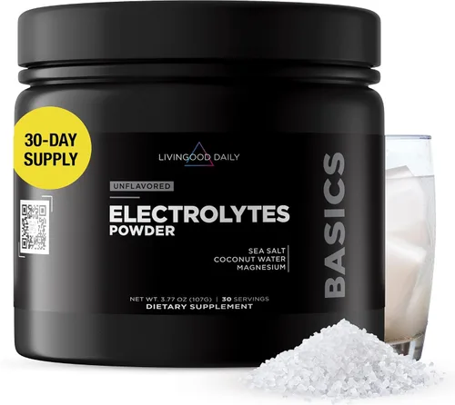 Livingood Daily Polvo de electrolitos, polvo de hidratación de electrolitos con magnesio, potasio, sal marina y agua de coco, mezcla de bebidas
