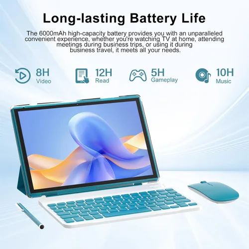 Miniatura 2 de Tablet Android 15 de 10 pulgadas con lápiz capacitivo de teclado, 8 GB de RAM 2 en 1, incluye mouse y funda protectora, batería de 6000 mAh, Wi-Fi