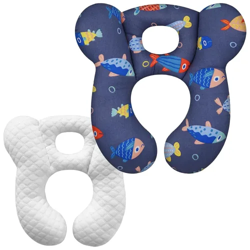 Miniatura 12 de Almohada de viaje para bebé, cojín suave y agradable a la piel para asiento de automóvil, cochecito y cochecito (dinosaurio azul)
